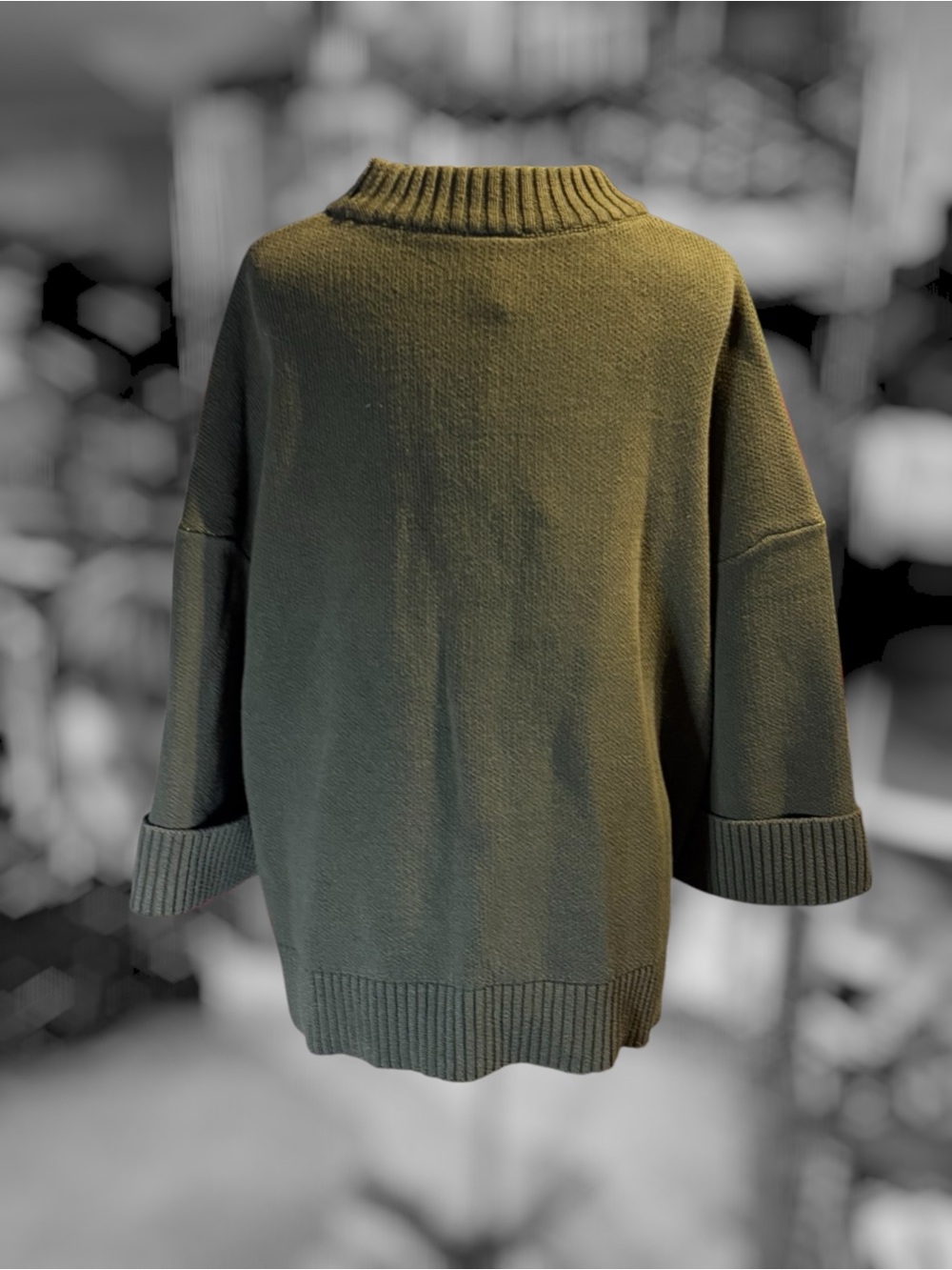 Lucy & Yak Olive Green Sweater with Lime Green Flower - Picture 3 of 7